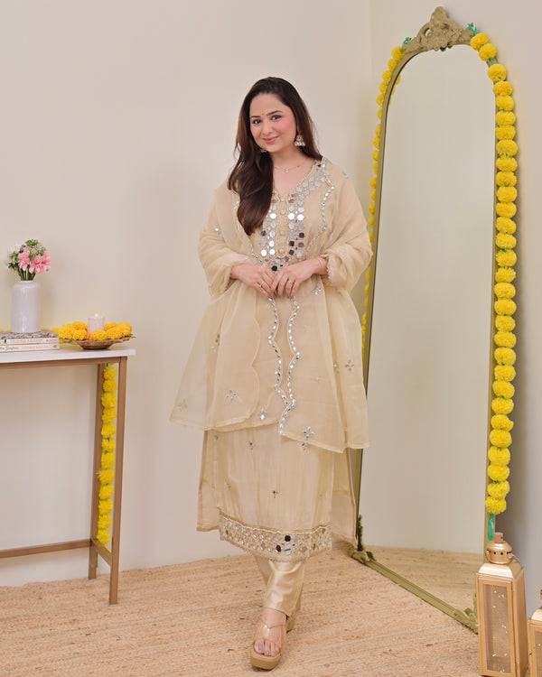 Ivory Gold Mirror Muse Shimmer Tissue Suit