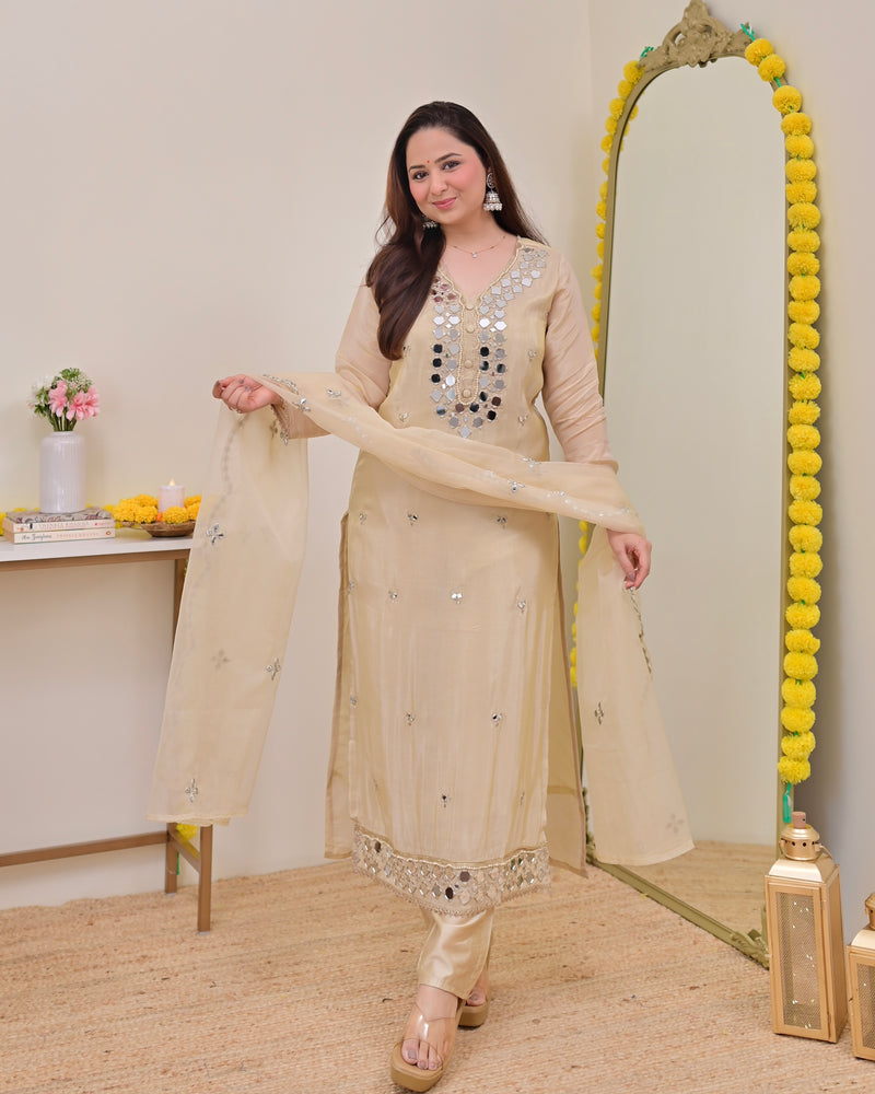Ivory Gold Mirror Muse Shimmer Tissue Suit