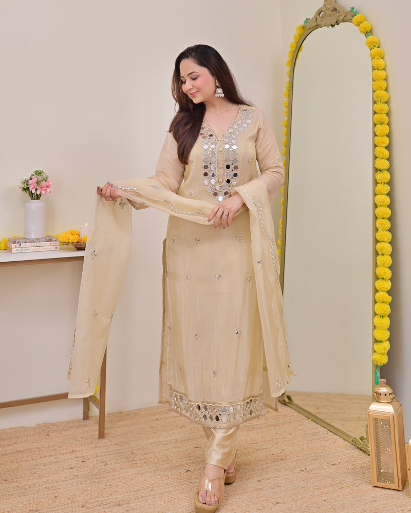 Ivory Gold Mirror Muse Shimmer Tissue Suit