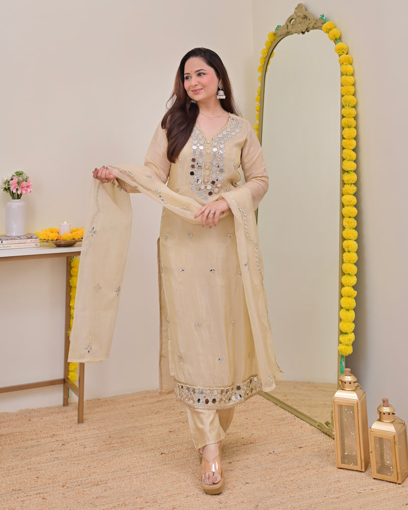 Ivory Gold Mirror Muse Shimmer Tissue Suit