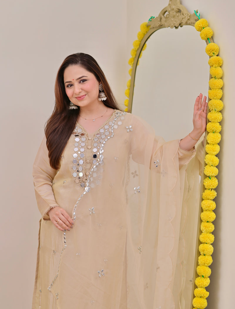 Ivory Gold Mirror Muse Shimmer Tissue Suit