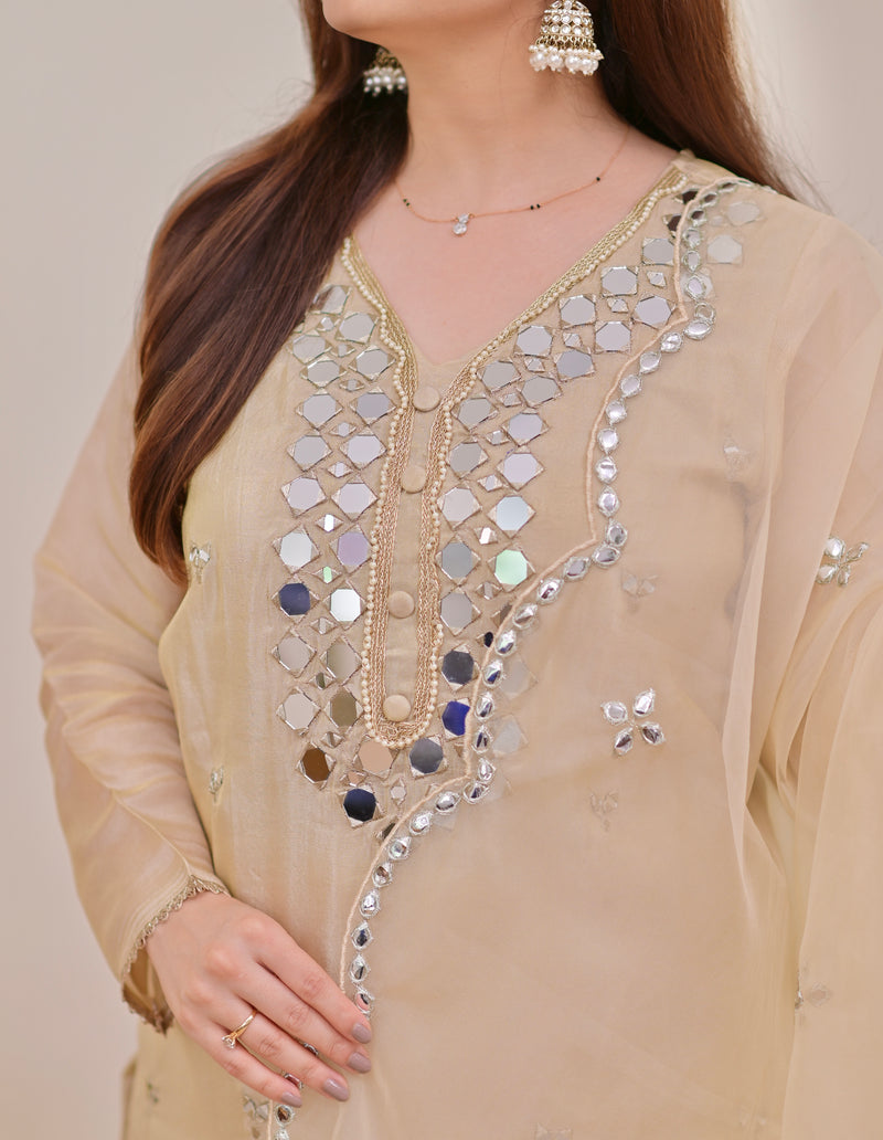 Ivory Gold Mirror Muse Shimmer Tissue Suit