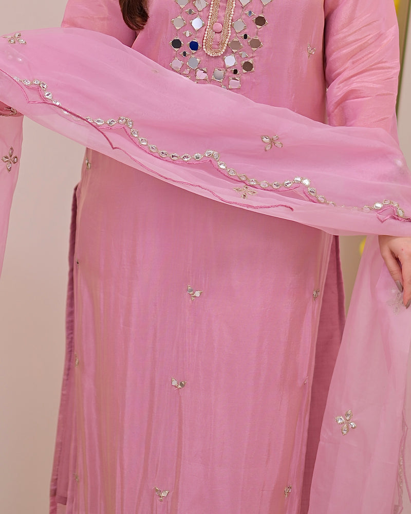 Rose Pink Mirror Muse Shimmer Tissue Suit