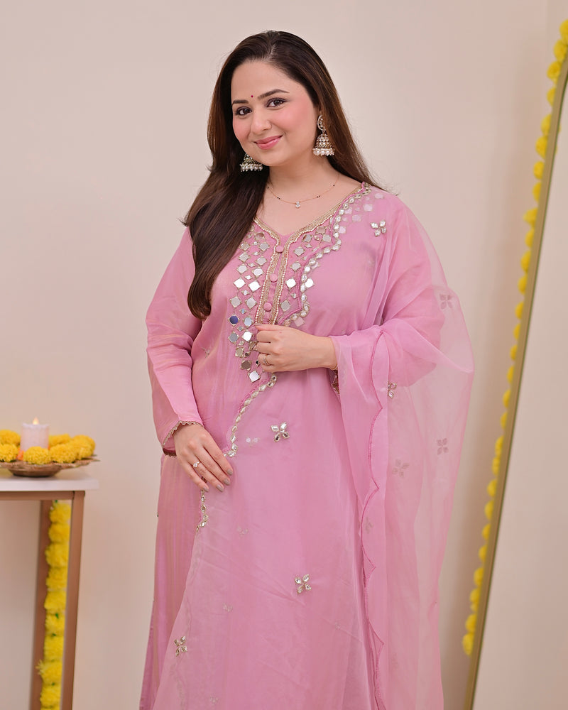 Rose Pink Mirror Muse Shimmer Tissue Suit