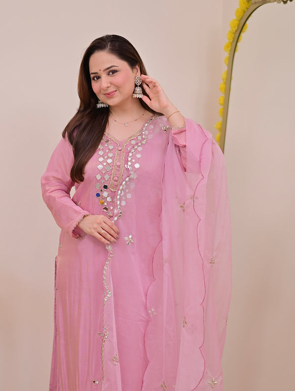 Rose Pink Mirror Muse Shimmer Tissue Suit