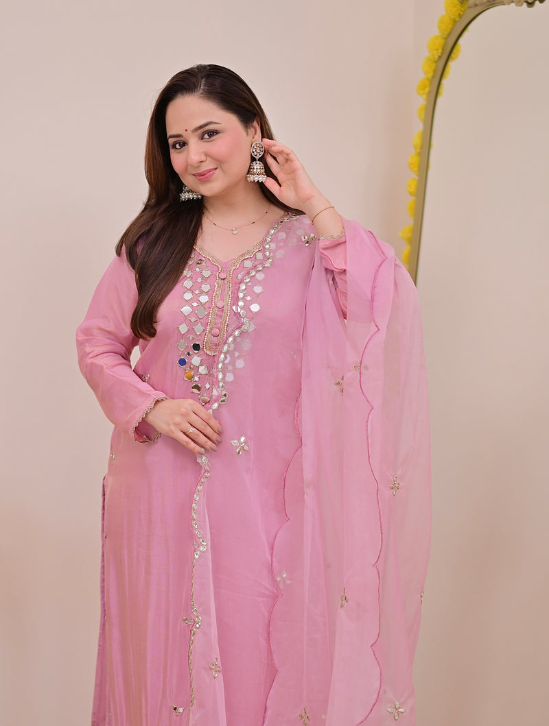 Rose Pink Mirror Muse Shimmer Tissue Suit
