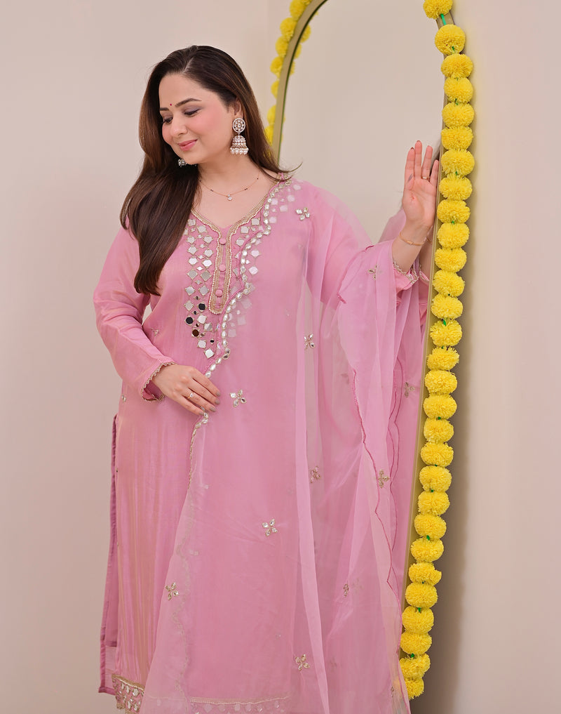 Rose Pink Mirror Muse Shimmer Tissue Suit