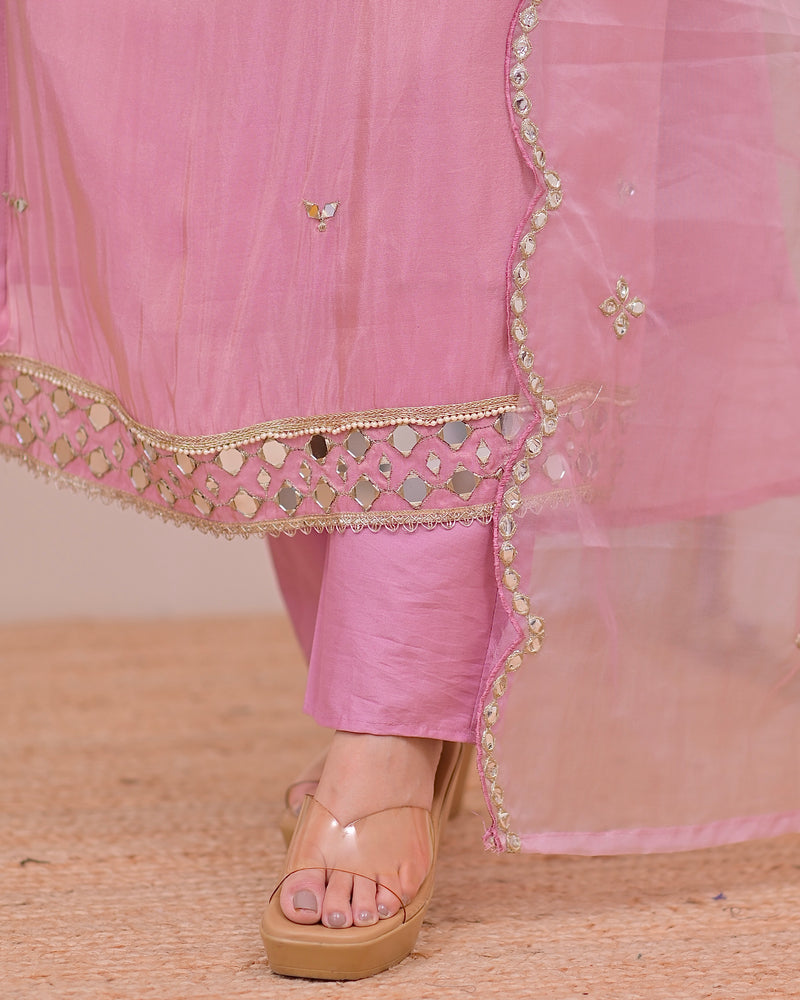 Rose Pink Mirror Muse Shimmer Tissue Suit