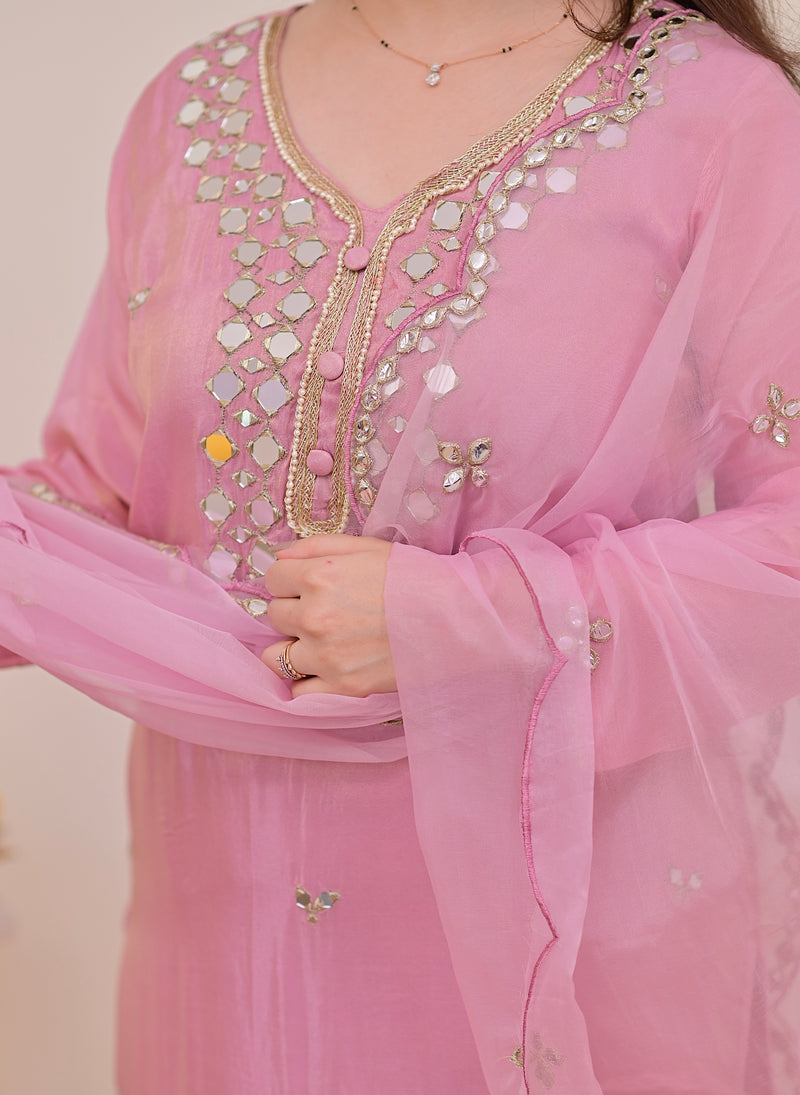 Rose Pink Mirror Muse Shimmer Tissue Suit