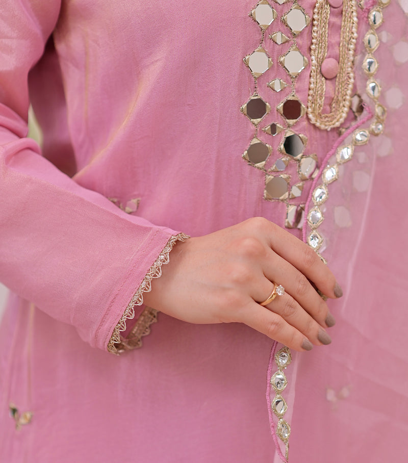 Rose Pink Mirror Muse Shimmer Tissue Suit