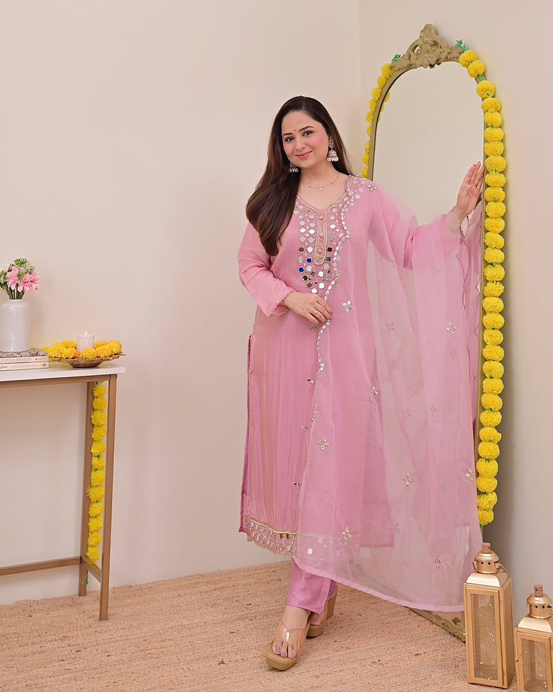 Rose Pink Mirror Muse Shimmer Tissue Suit