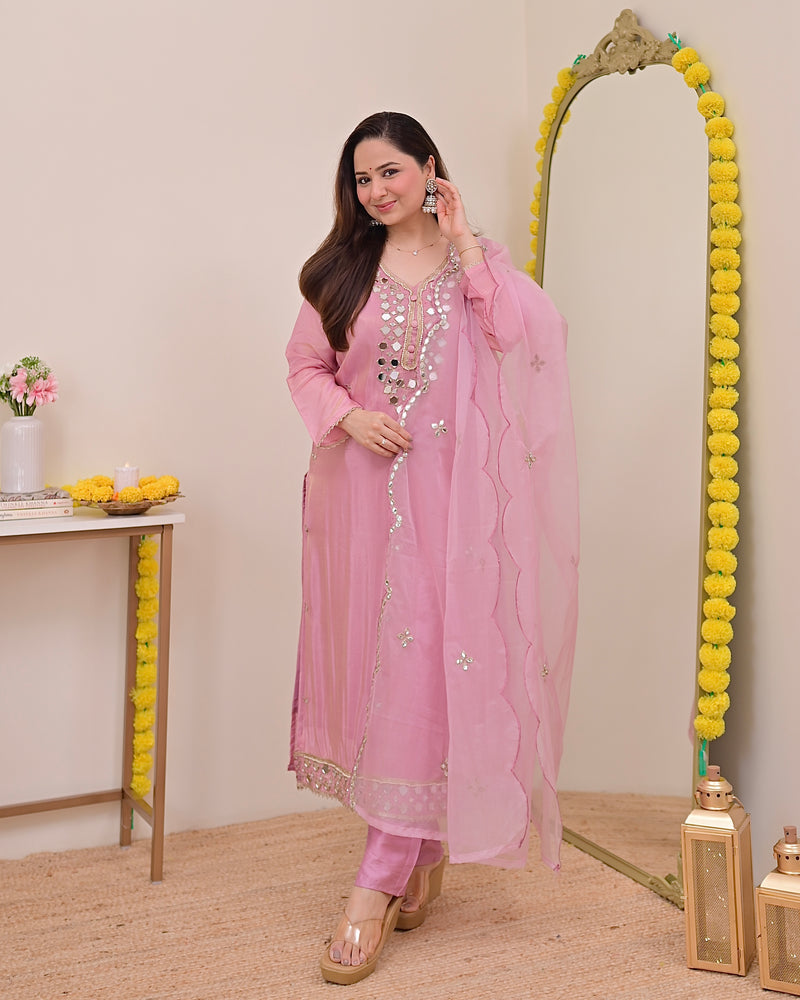 Rose Pink Mirror Muse Shimmer Tissue Suit