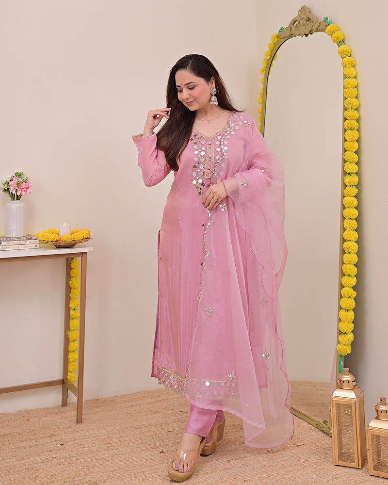 Rose Pink Mirror Muse Shimmer Tissue Suit