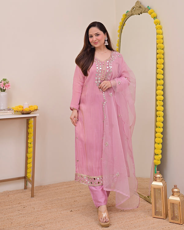 Rose Pink Mirror Muse Shimmer Tissue Suit
