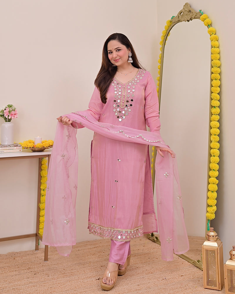Rose Pink Mirror Muse Shimmer Tissue Suit
