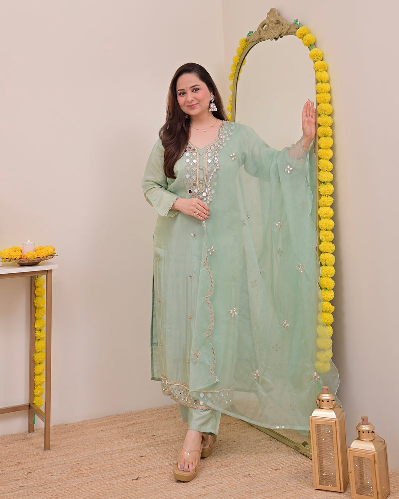 Pista Green Mirror Muse Shimmer Tissue Suit