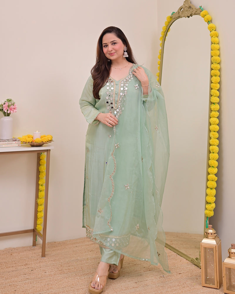Pista Green Mirror Muse Shimmer Tissue Suit