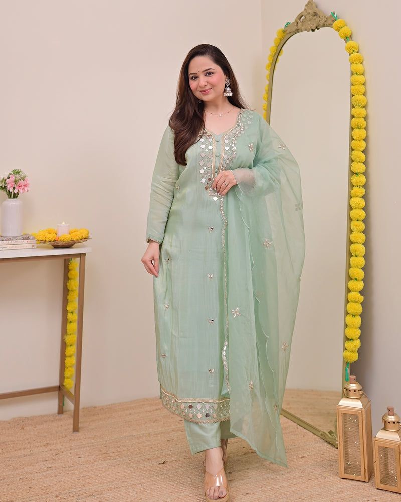 Pista Green Mirror Muse Shimmer Tissue Suit