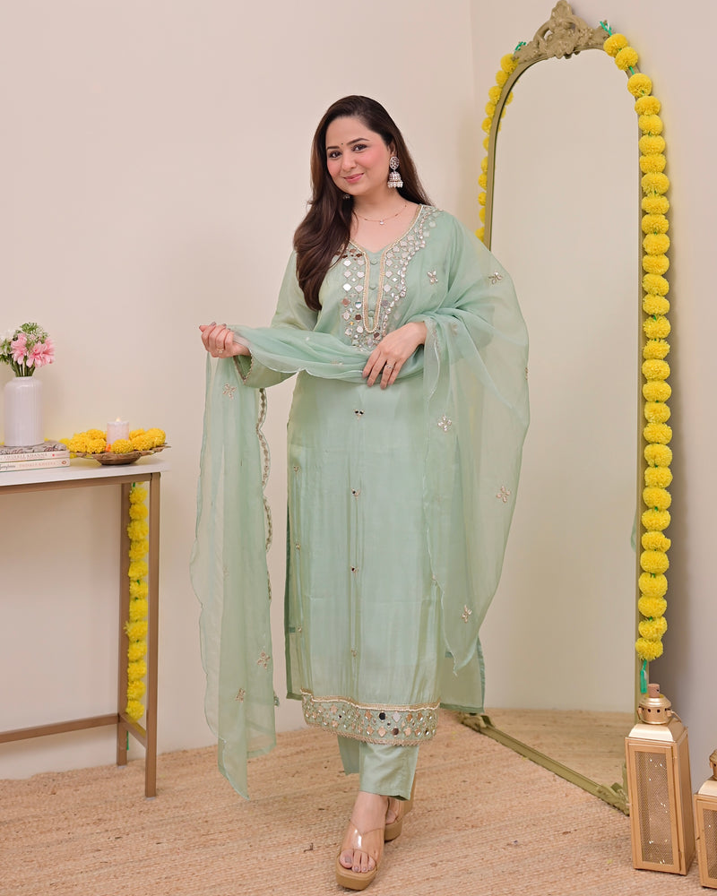 Pista Green Mirror Muse Shimmer Tissue Suit