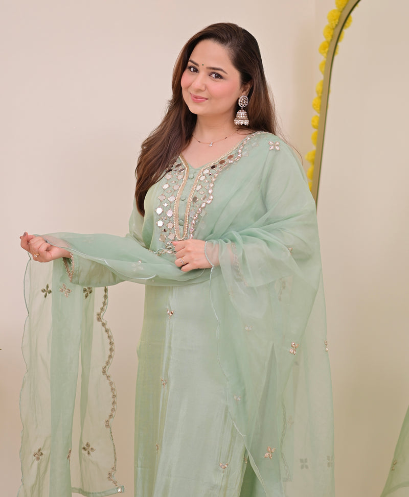 Pista Green Mirror Muse Shimmer Tissue Suit