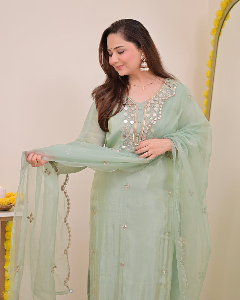 Pista Green Mirror Muse Shimmer Tissue Suit