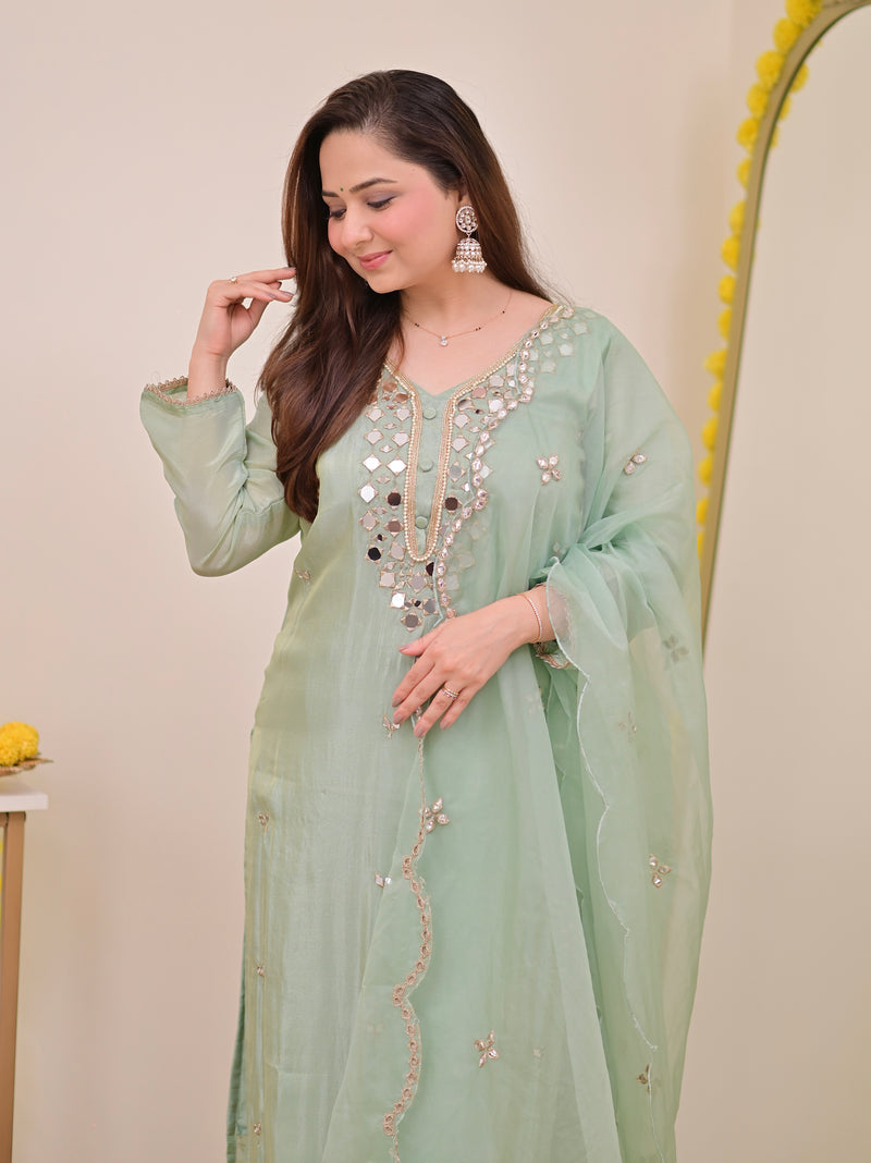 Pista Green Mirror Muse Shimmer Tissue Suit