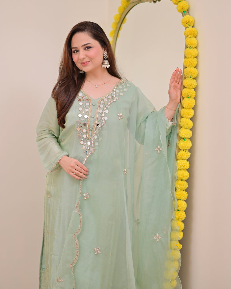 Pista Green Mirror Muse Shimmer Tissue Suit