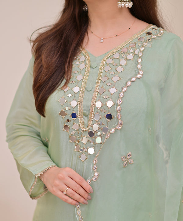 Pista Green Mirror Muse Shimmer Tissue Suit