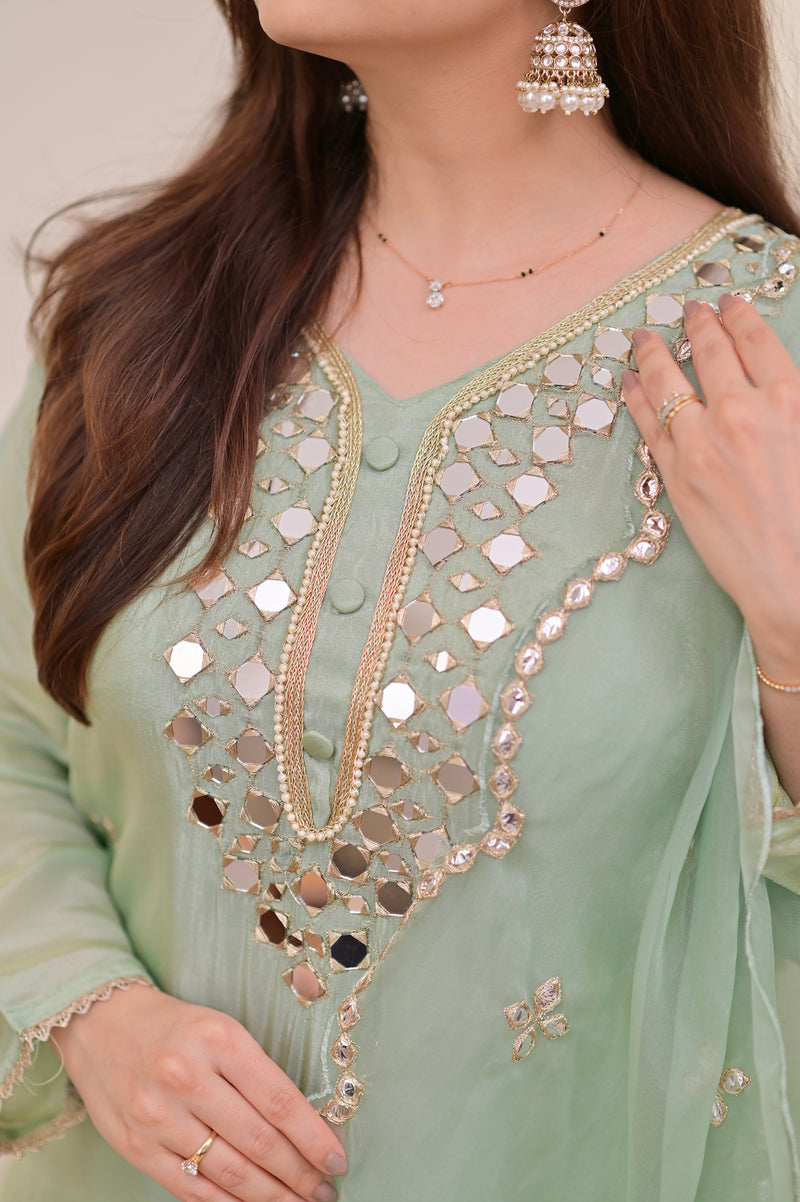 Pista Green Mirror Muse Shimmer Tissue Suit