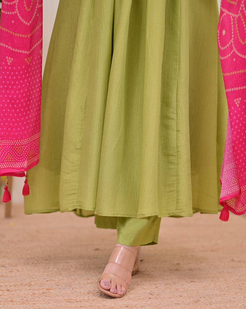 Green Rani Handwork Shimmer Crush Festive Anarkali Suit
