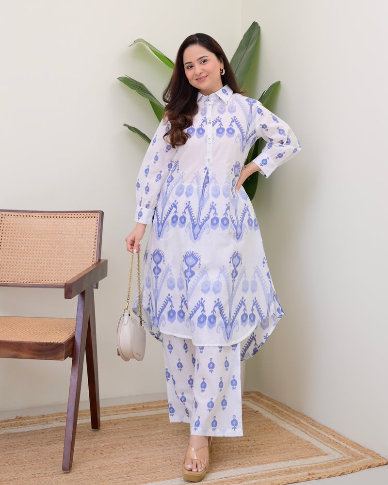 Blue White Baroque Premium Cotton Co-ord