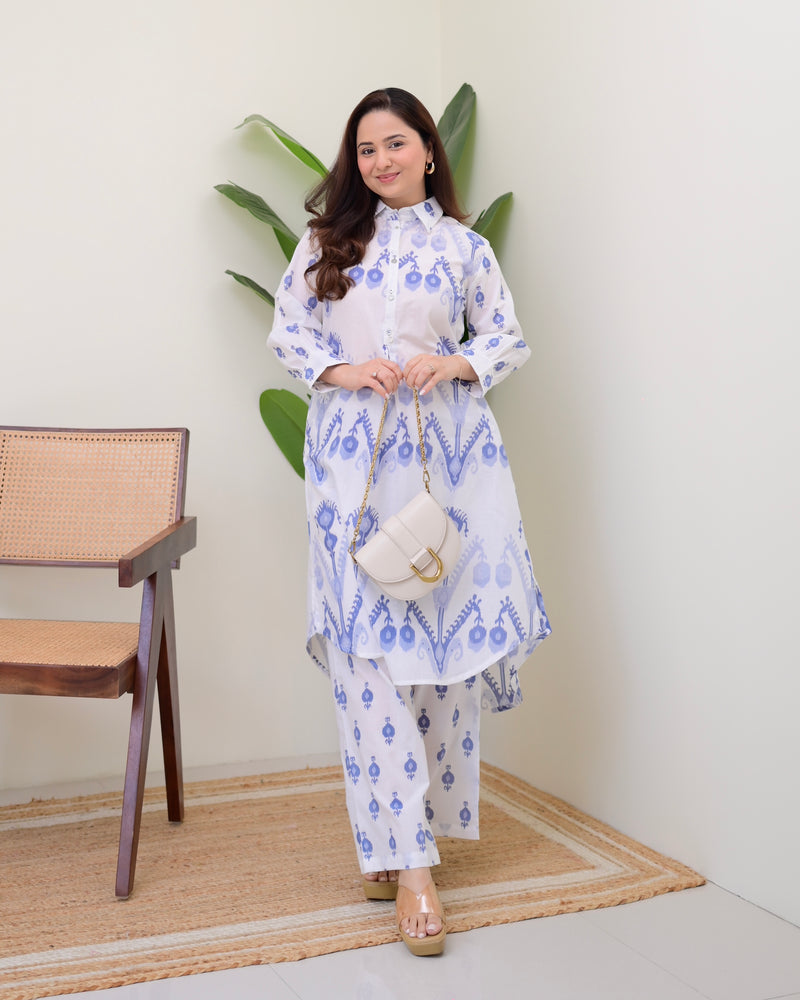 Blue White Baroque Premium Cotton Co-ord