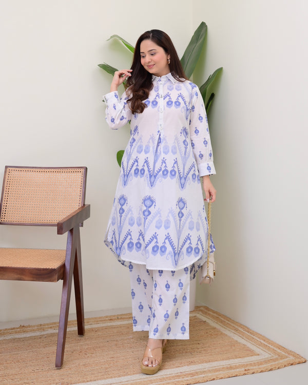 Blue White Baroque Premium Cotton Co-ord