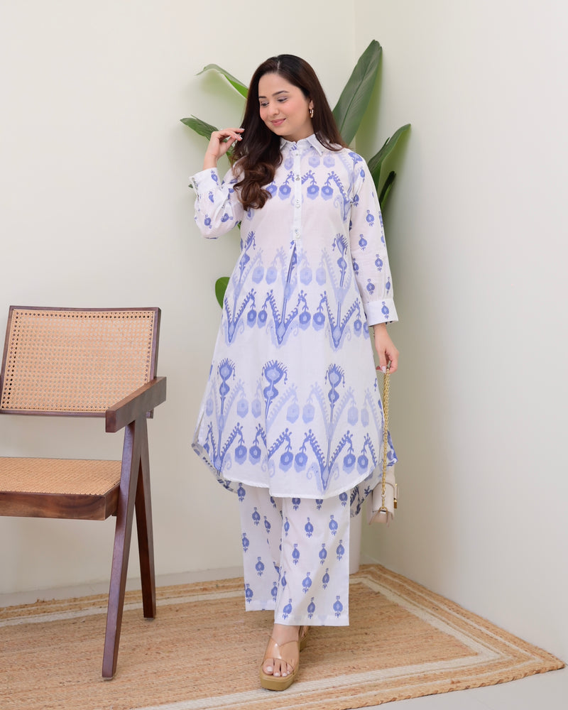 Blue White Baroque Premium Cotton Co-ord