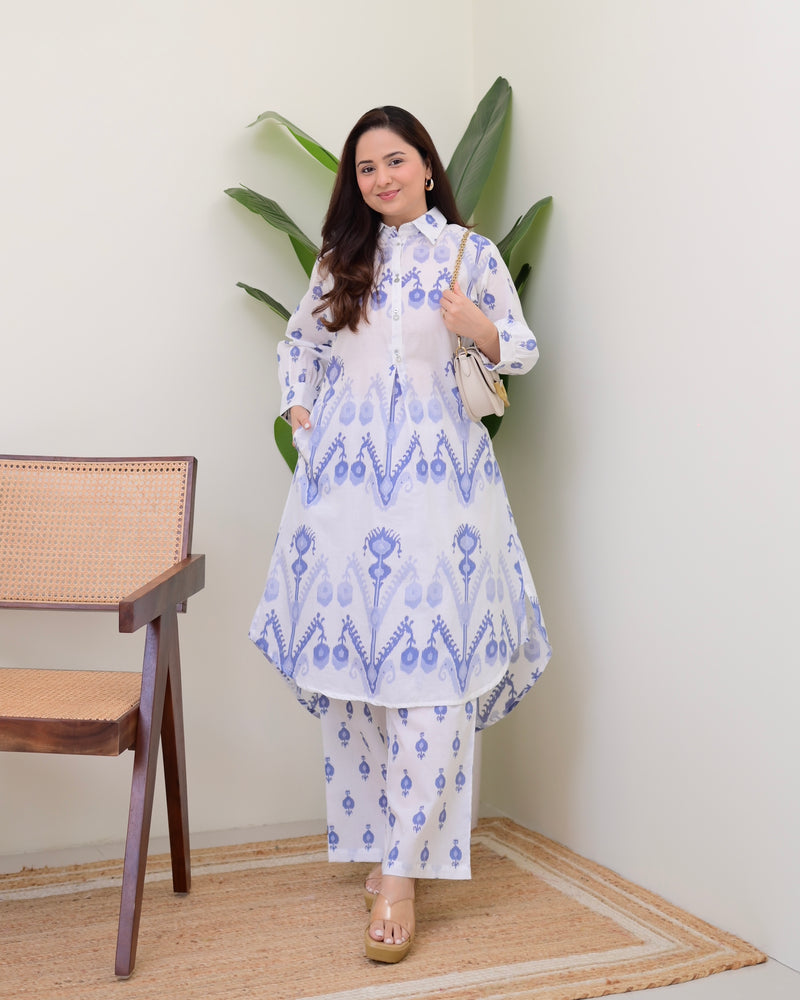 Blue White Baroque Premium Cotton Co-ord