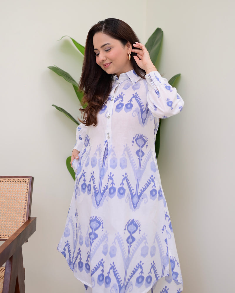 Blue White Baroque Premium Cotton Co-ord
