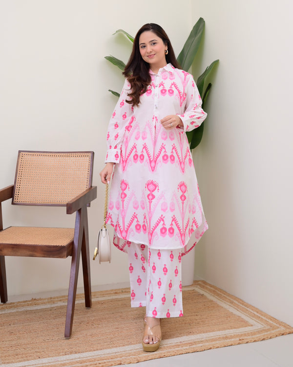 Pink White Baroque Premium Cotton Co-ord