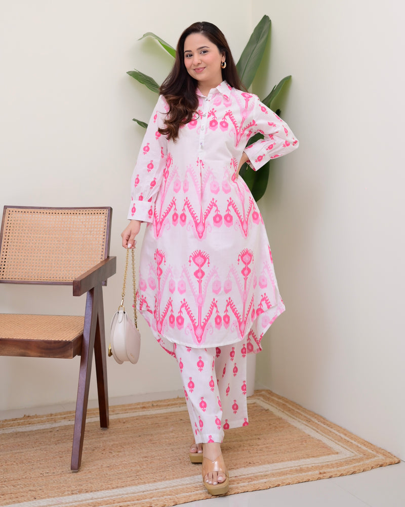 Pink White Baroque Premium Cotton Co-ord