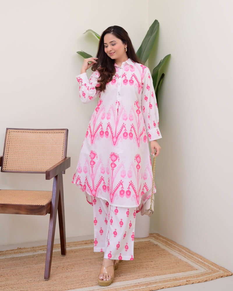 Pink White Baroque Premium Cotton Co-ord