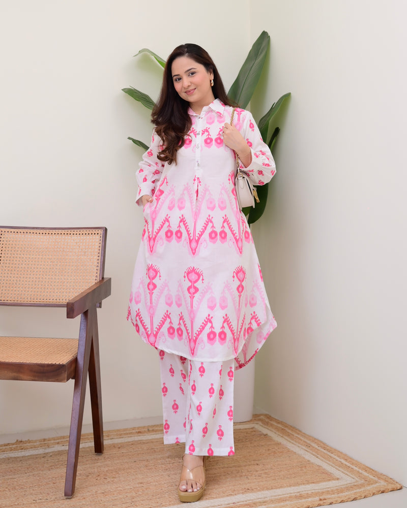 Pink White Baroque Premium Cotton Co-ord