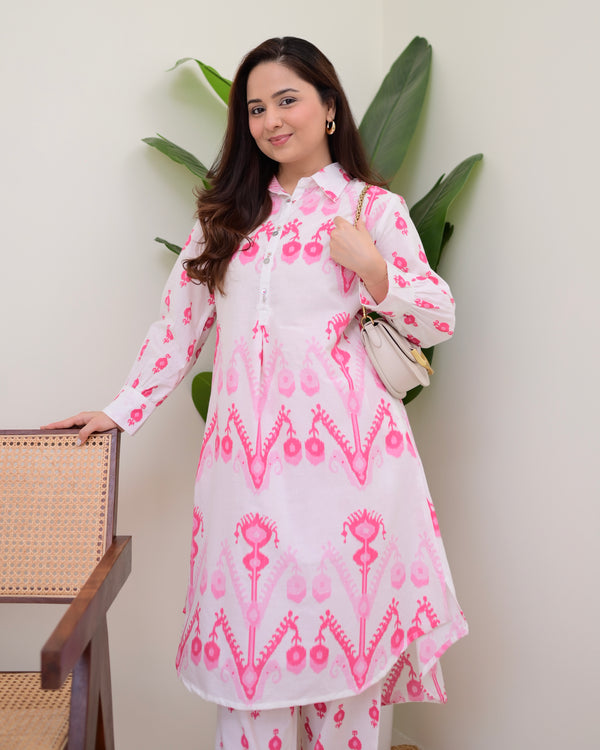 Pink White Baroque Premium Cotton Co-ord