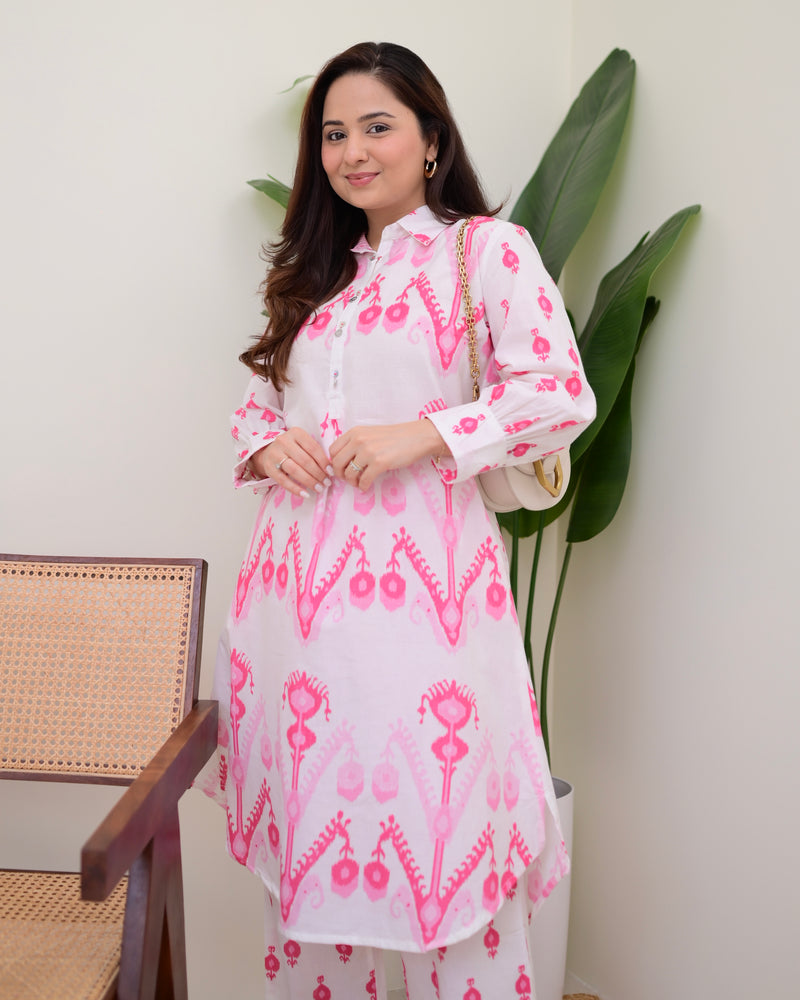 Pink White Baroque Premium Cotton Co-ord