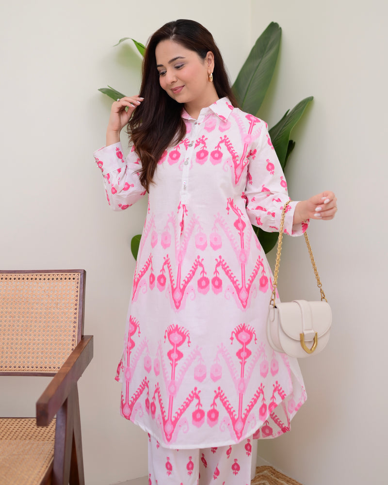 Pink White Baroque Premium Cotton Co-ord