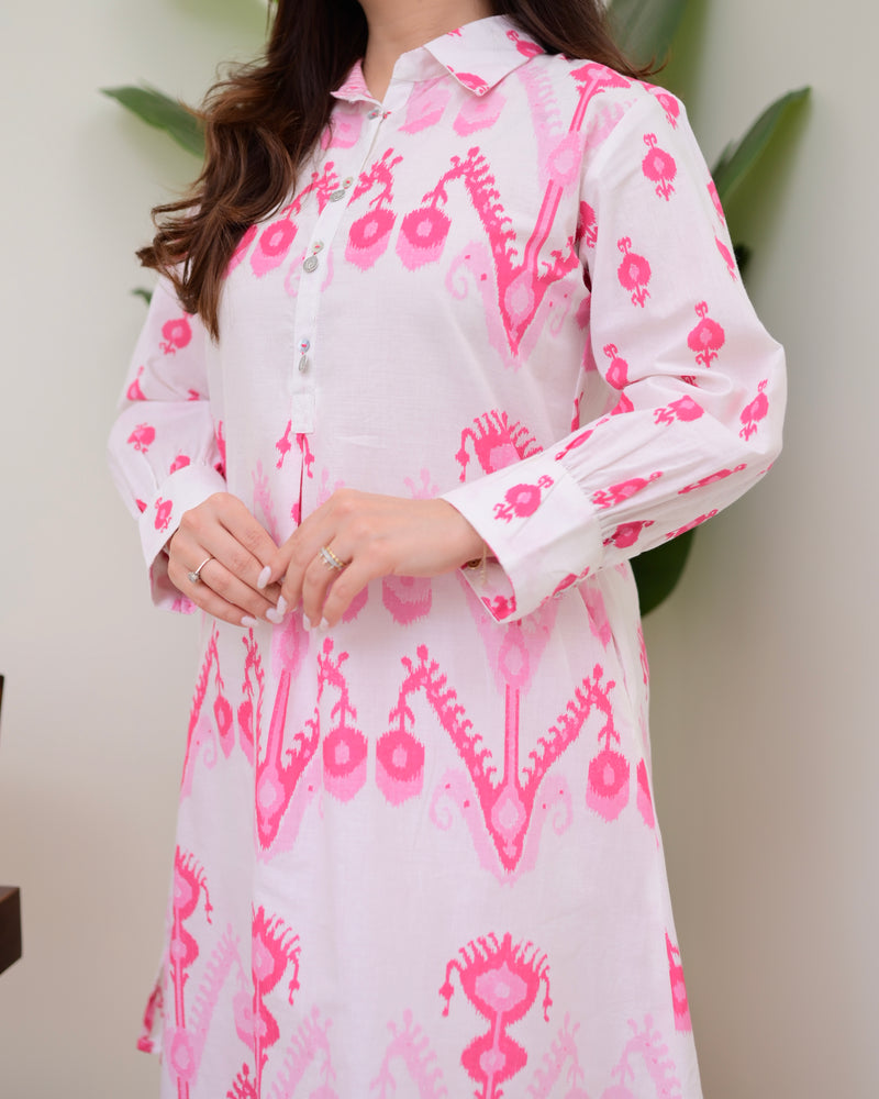 Pink White Baroque Premium Cotton Co-ord