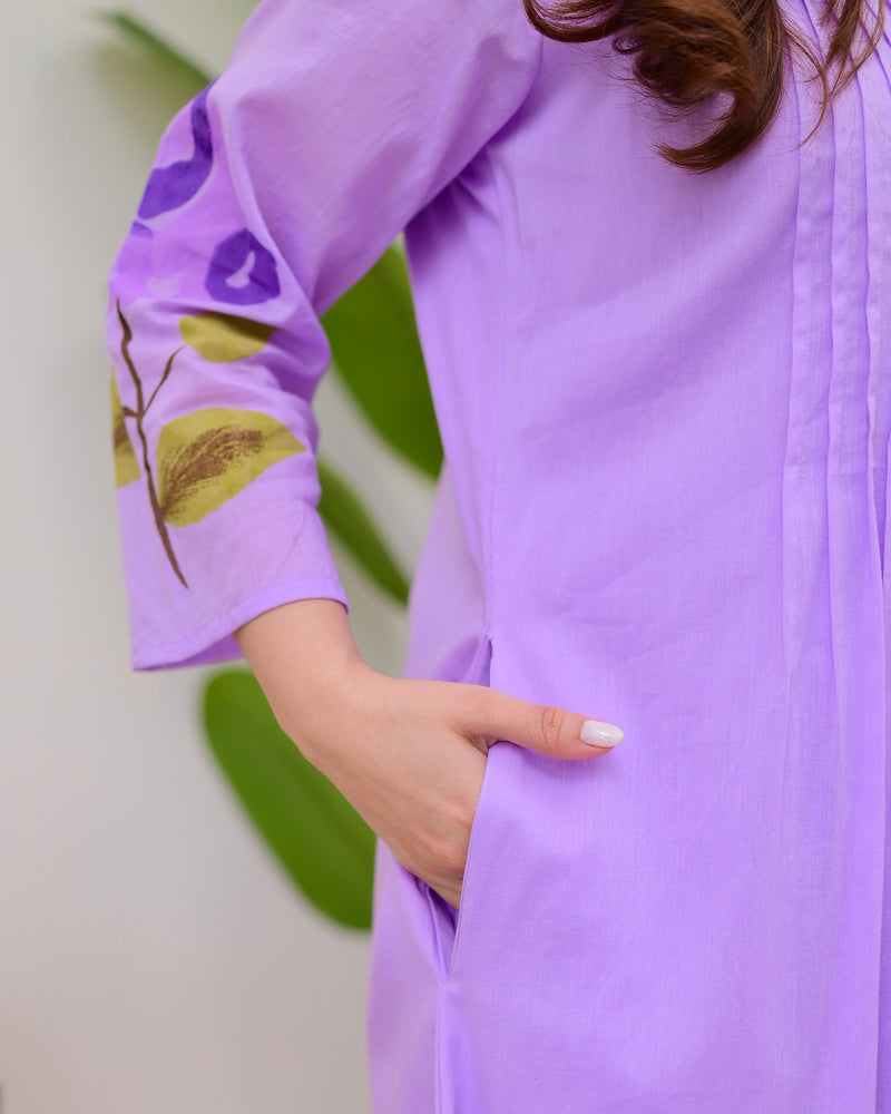 Lavender Bloom Pintex A Line Mul Cotton Kurta Set
