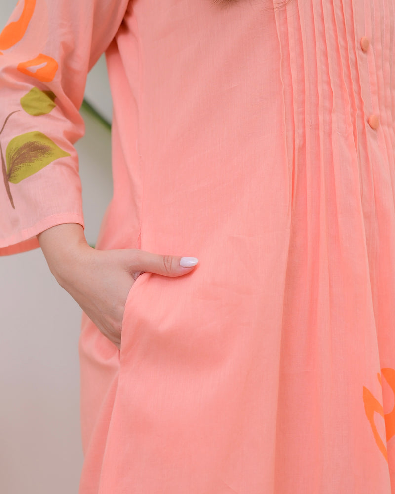 Peach Blossom Pintex A Line Mul Cotton Kurta Set