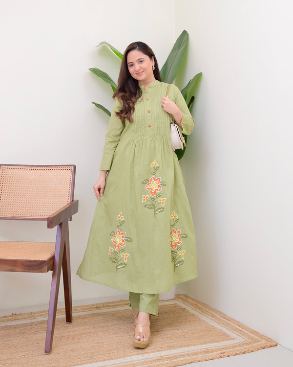 Olive Garden Pintex A Line Mul Cotton Kurta Set