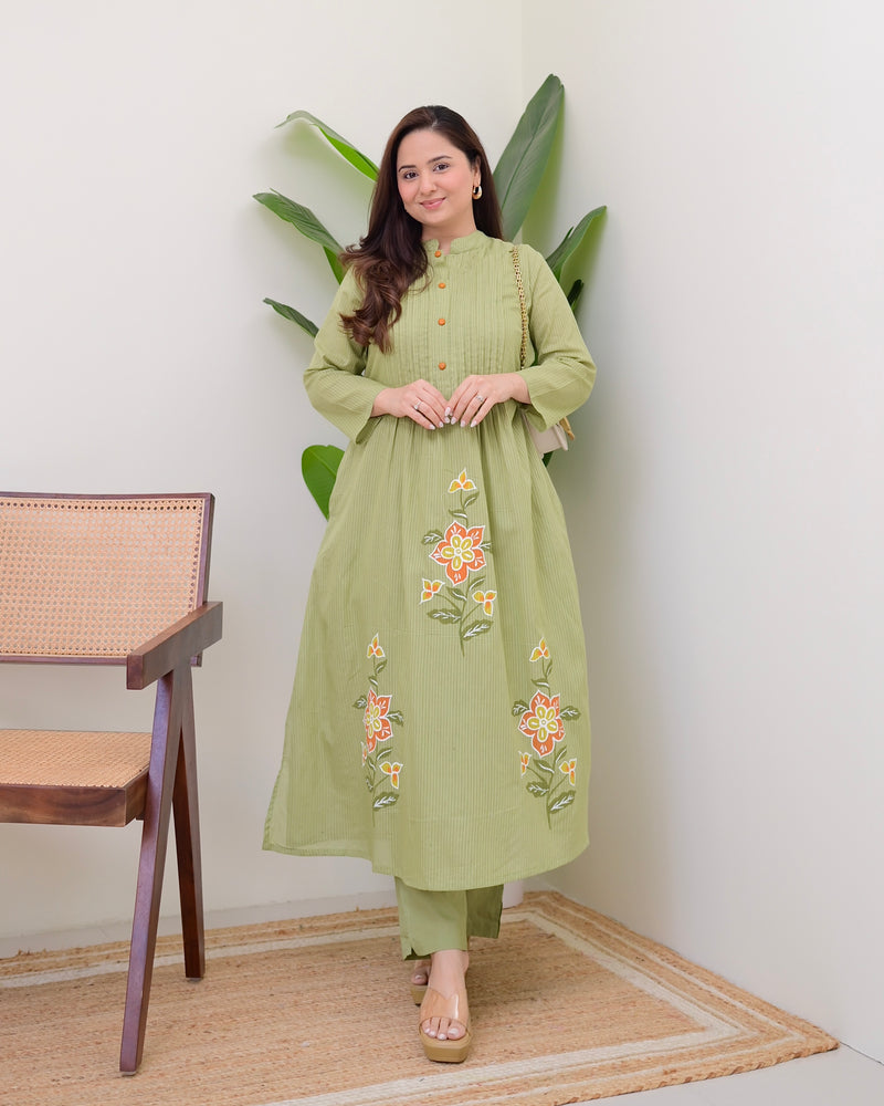 Olive Garden Pintex A Line Mul Cotton Kurta Set