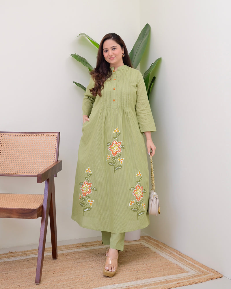Olive Garden Pintex A Line Mul Cotton Kurta Set