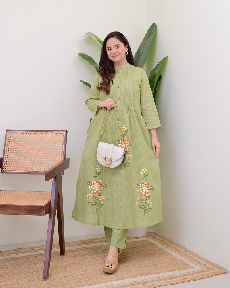 Olive Garden Pintex A Line Mul Cotton Kurta Set